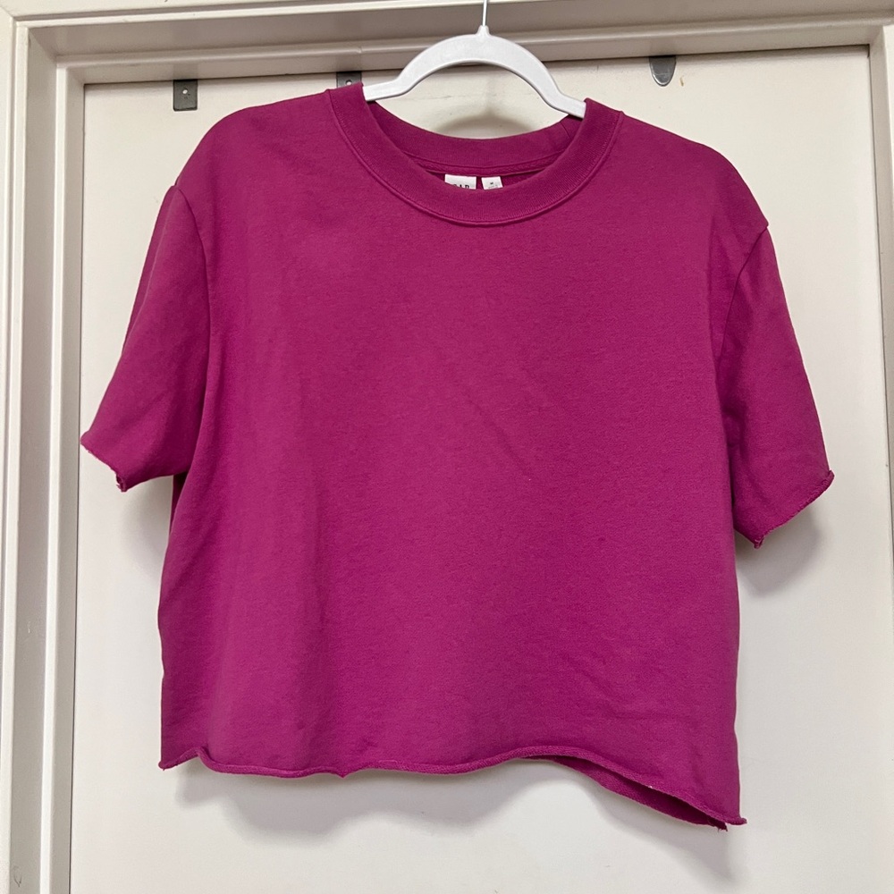 Gap Factory light weight short sleeve sweatshirt copped top - pink - size M - Picture 1 of 6
